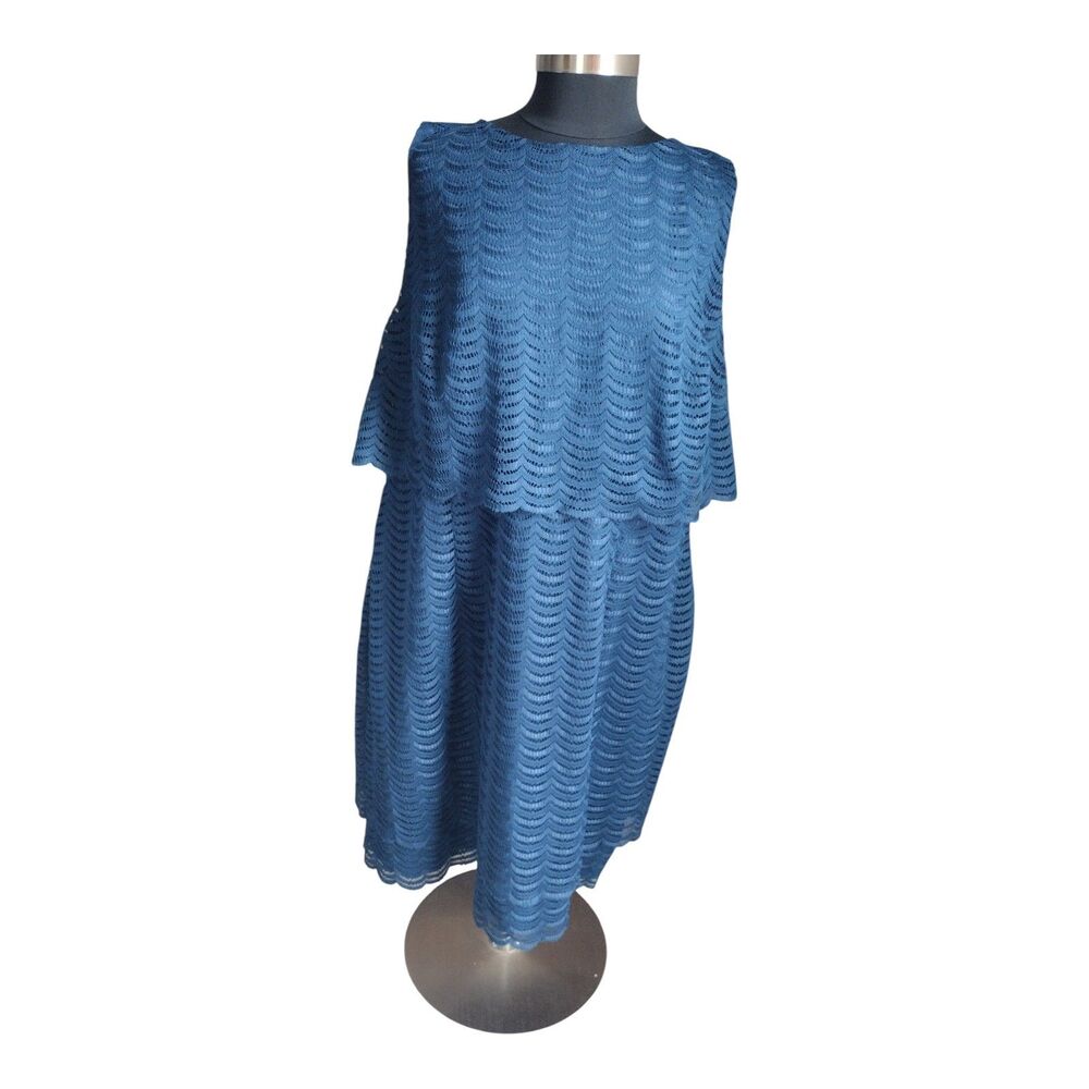 American Living Women's Sleeveless Lace Dress Teal Blue Chevron Plus Size 22W
